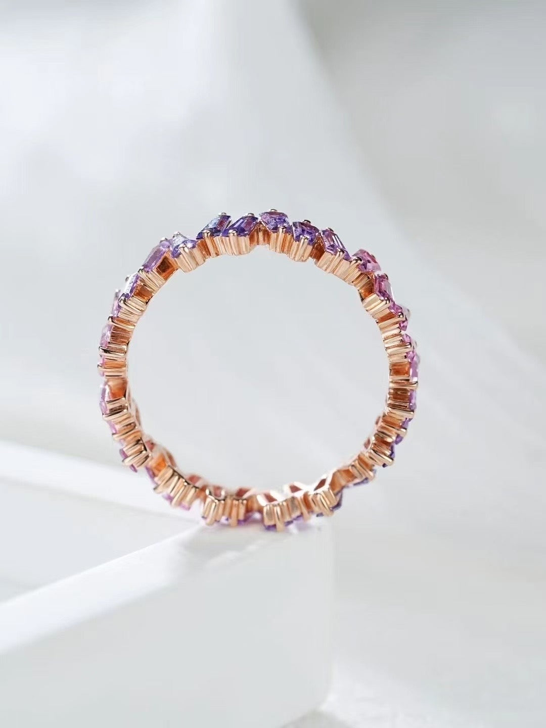 T Square Cut Rainbow Sapphire 18k Gold Ring (Item No. SA019)