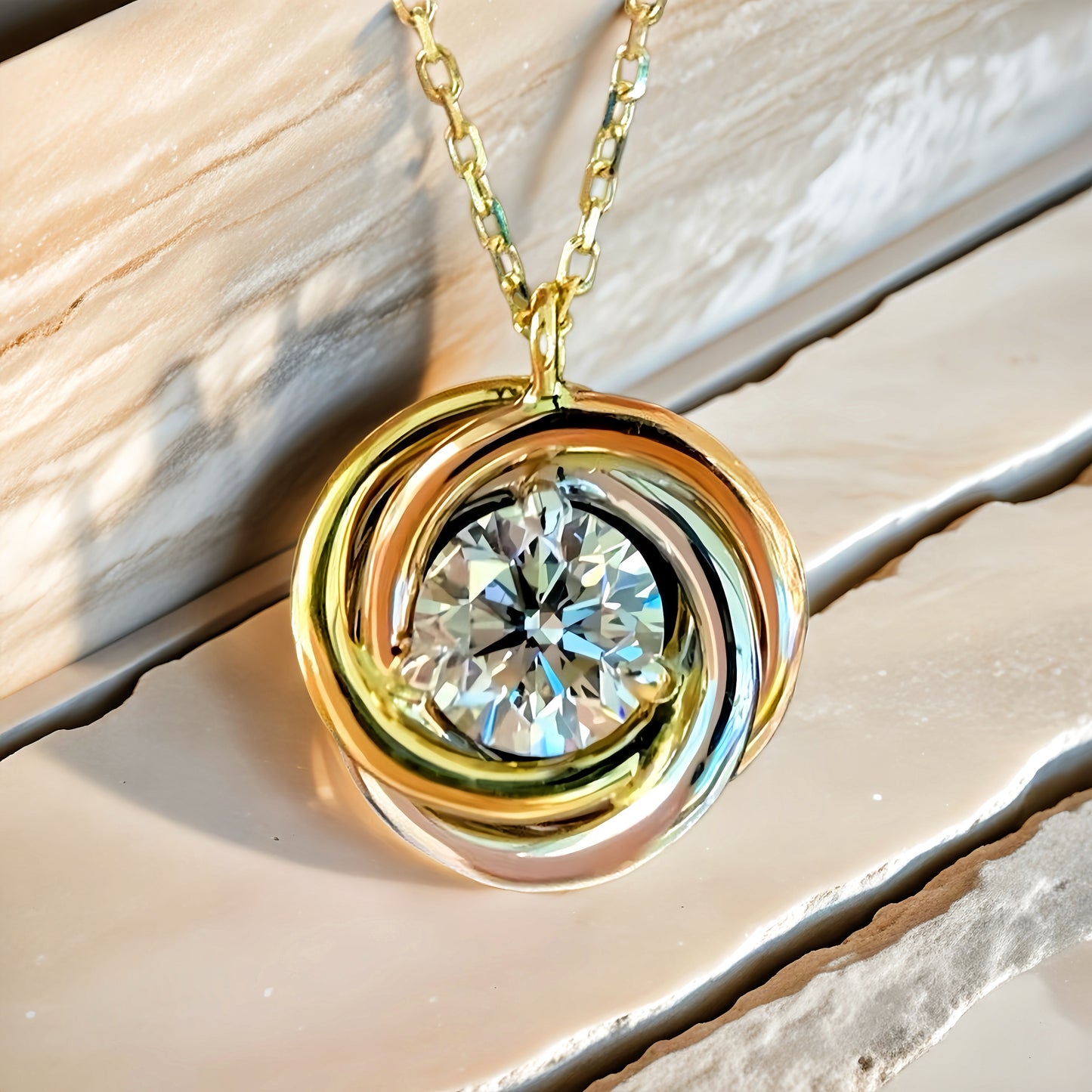 3 Gold color Spiral 18k Gold Diamond Pendant (Item No. VT204)