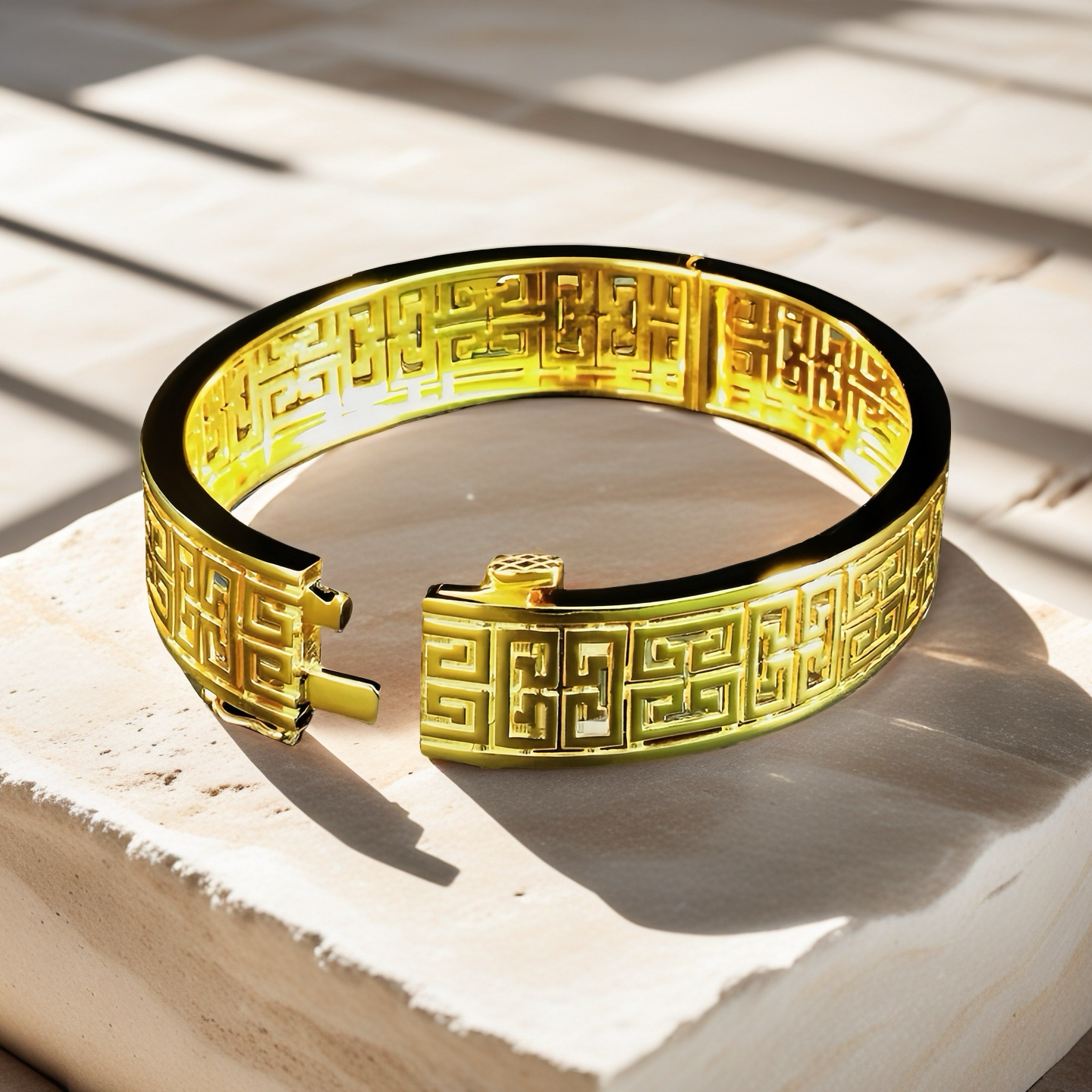 Greek Key Hollow Sterling Silver/9k/14k/18k Gold Bangle(Item No. GB0019)