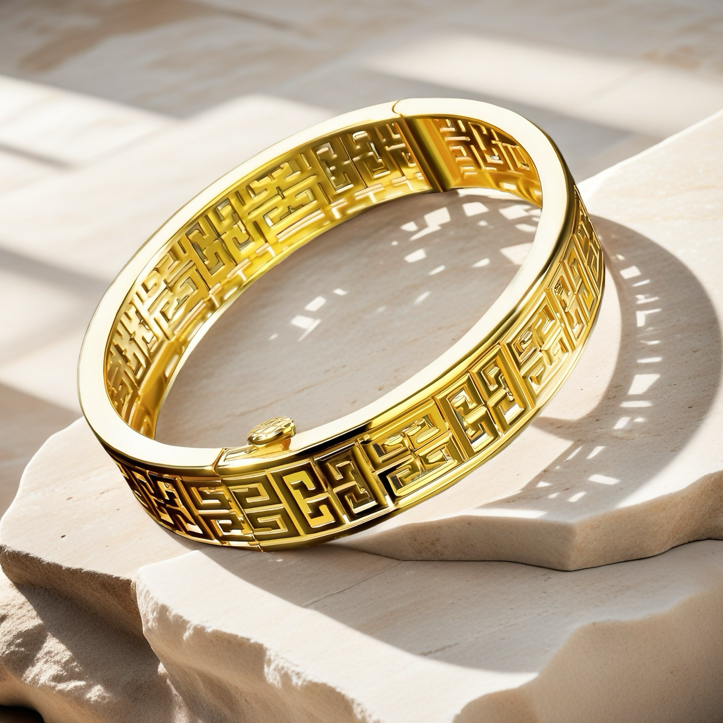 Greek Key Hollow Sterling Silver/9k/14k/18k Gold Bangle(Item No. GB0019)