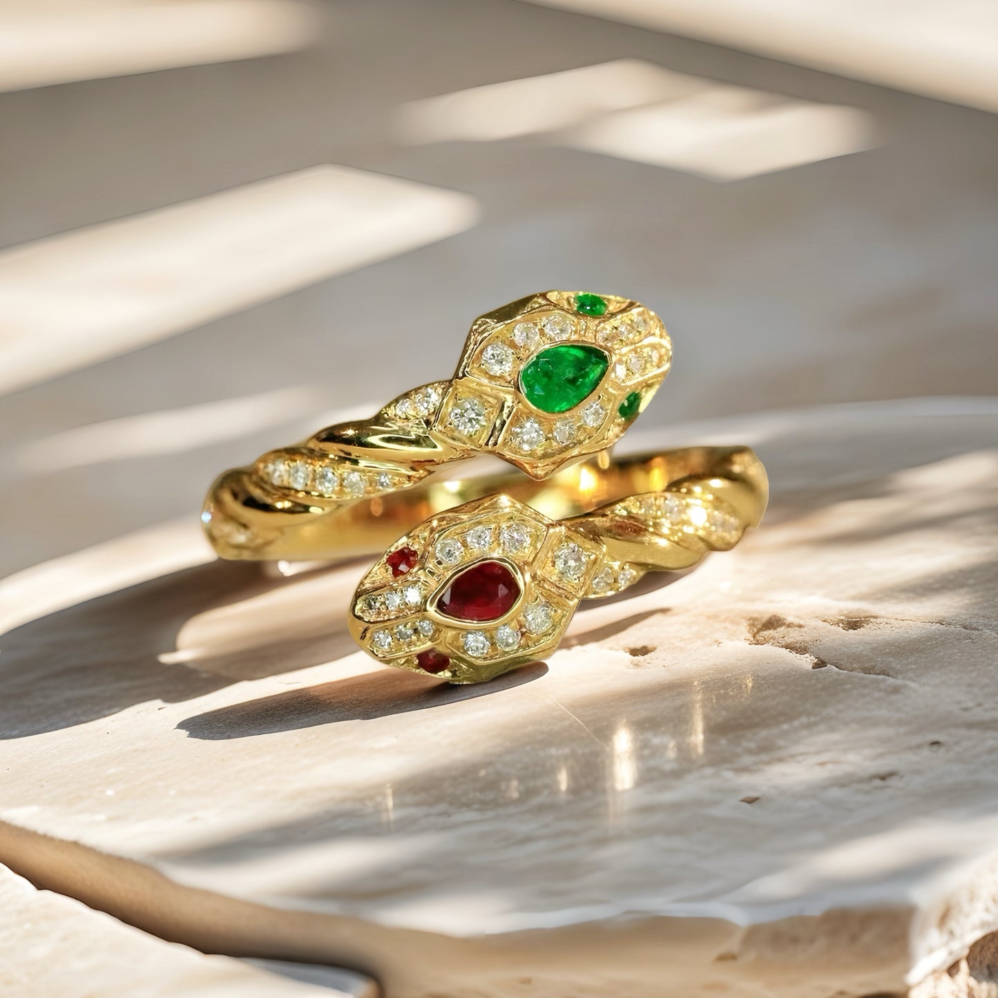Snake 18k Gold Emerald Ruby Diamond Ring (Item No. VT179)