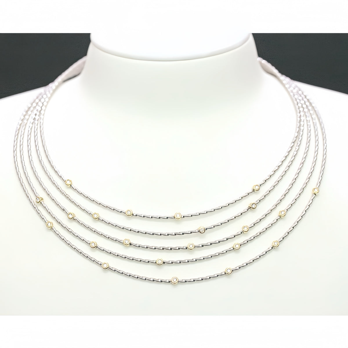 Electroforming Muli-Layer 18k Gold Diamond Necklace (Item No. CN04)