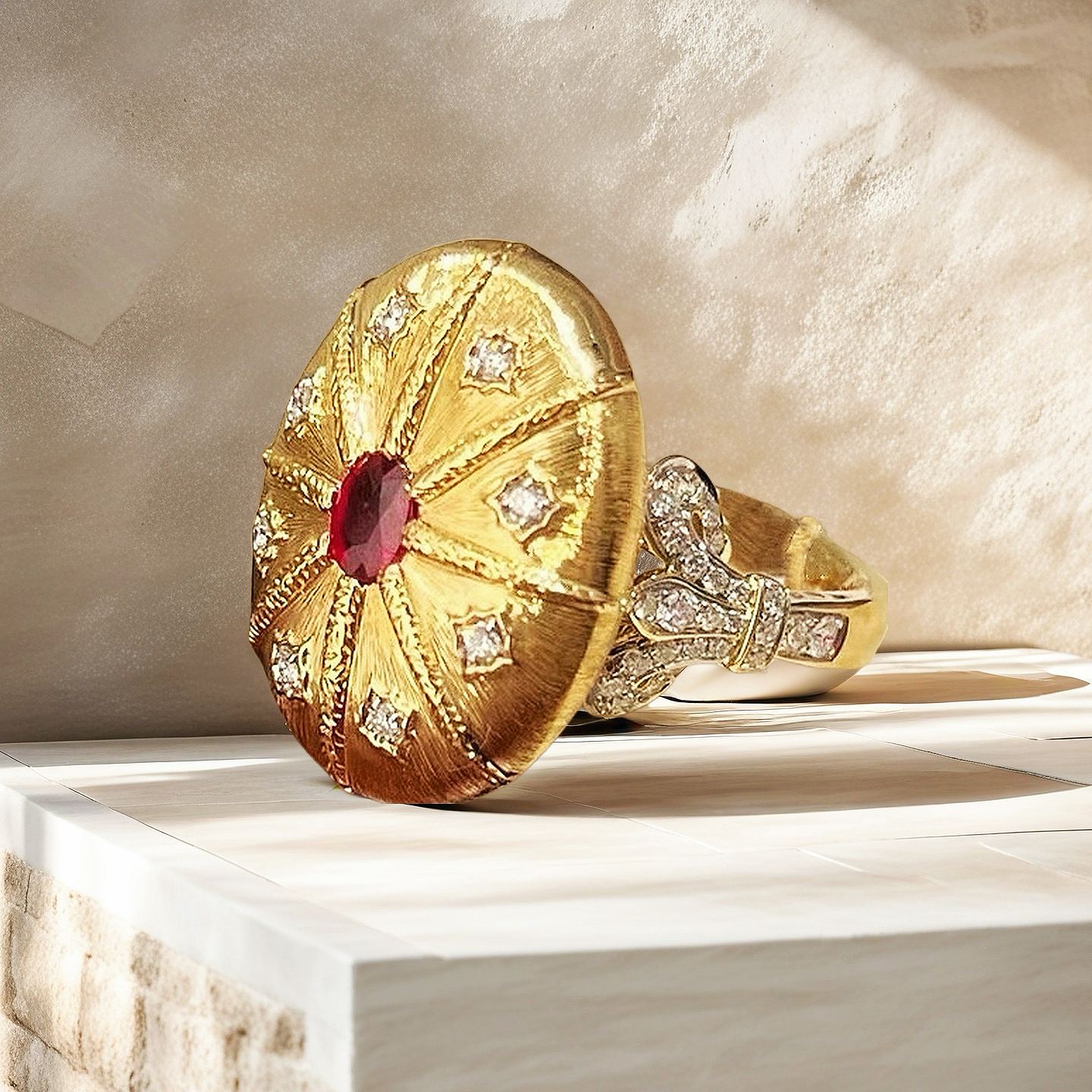 Vintage 18k Gold Diamond Ruby Ring (Item No. VT003)