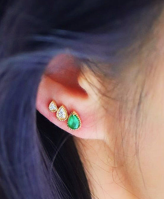 Vintage 18k Gold Diamond Emerald Earring (Item No. VT052)