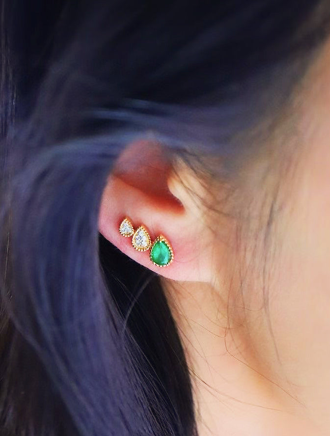 Vintage 18k Gold Diamond Emerald Earring (Item No. VT052)