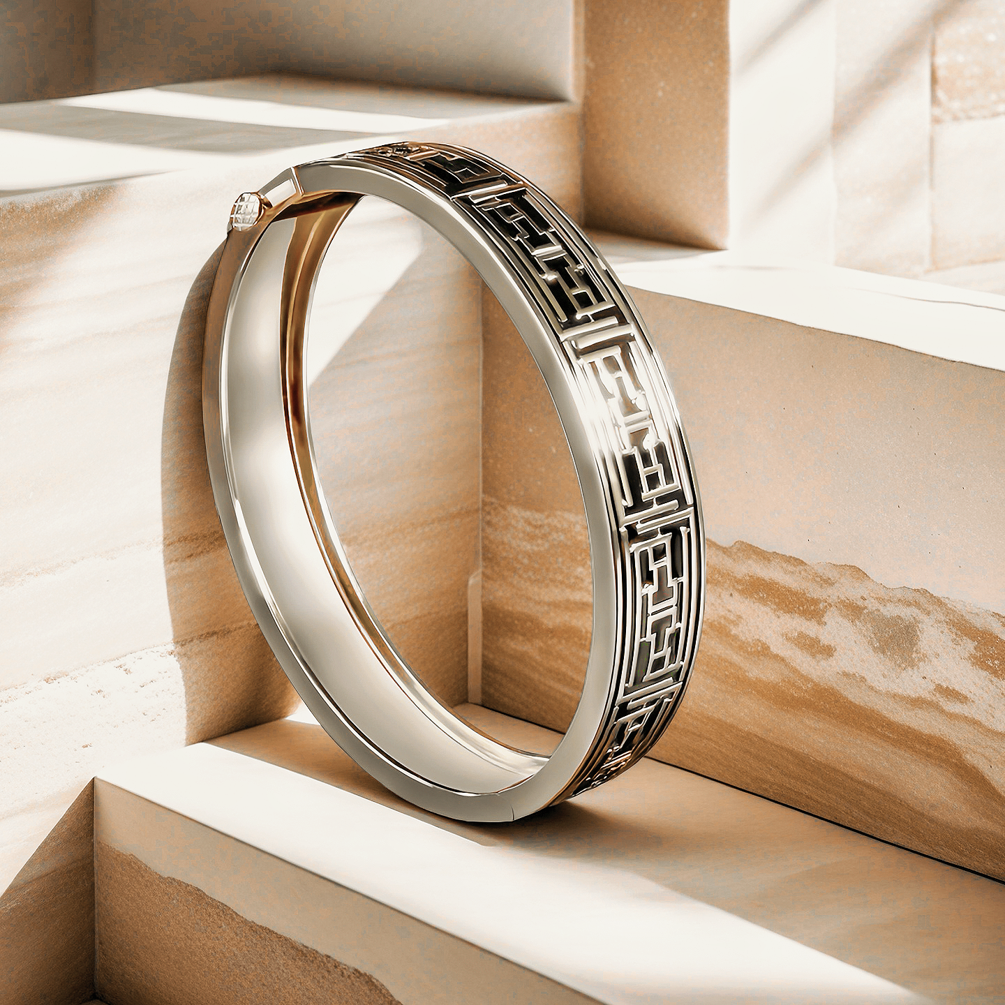 Greek Key Enamel 925 Sterling Silver/9k/14k/18k Gold Bangle(Item No. GB0013)