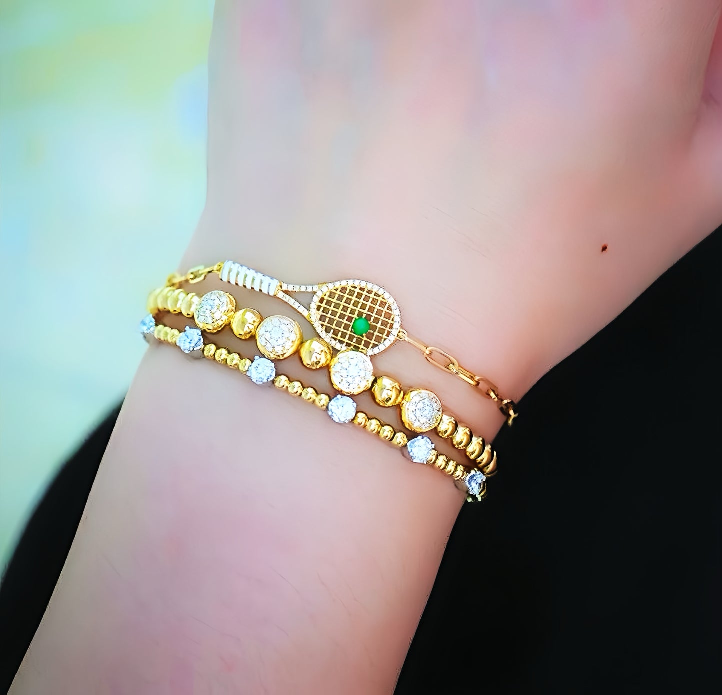 Tennis Racket 18k Gold Diamond Bracelet (Item No. VT095)