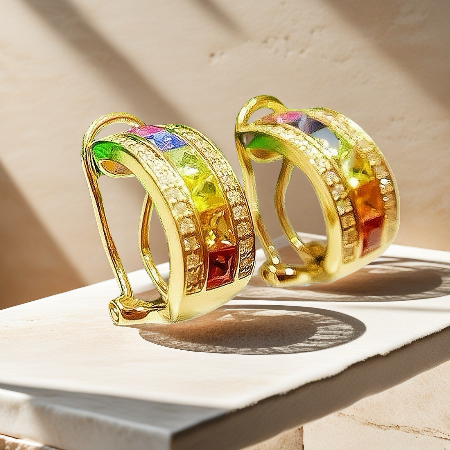 Rainbow 18k Gold Diamond Sapphire Earring (Item No. VT066)