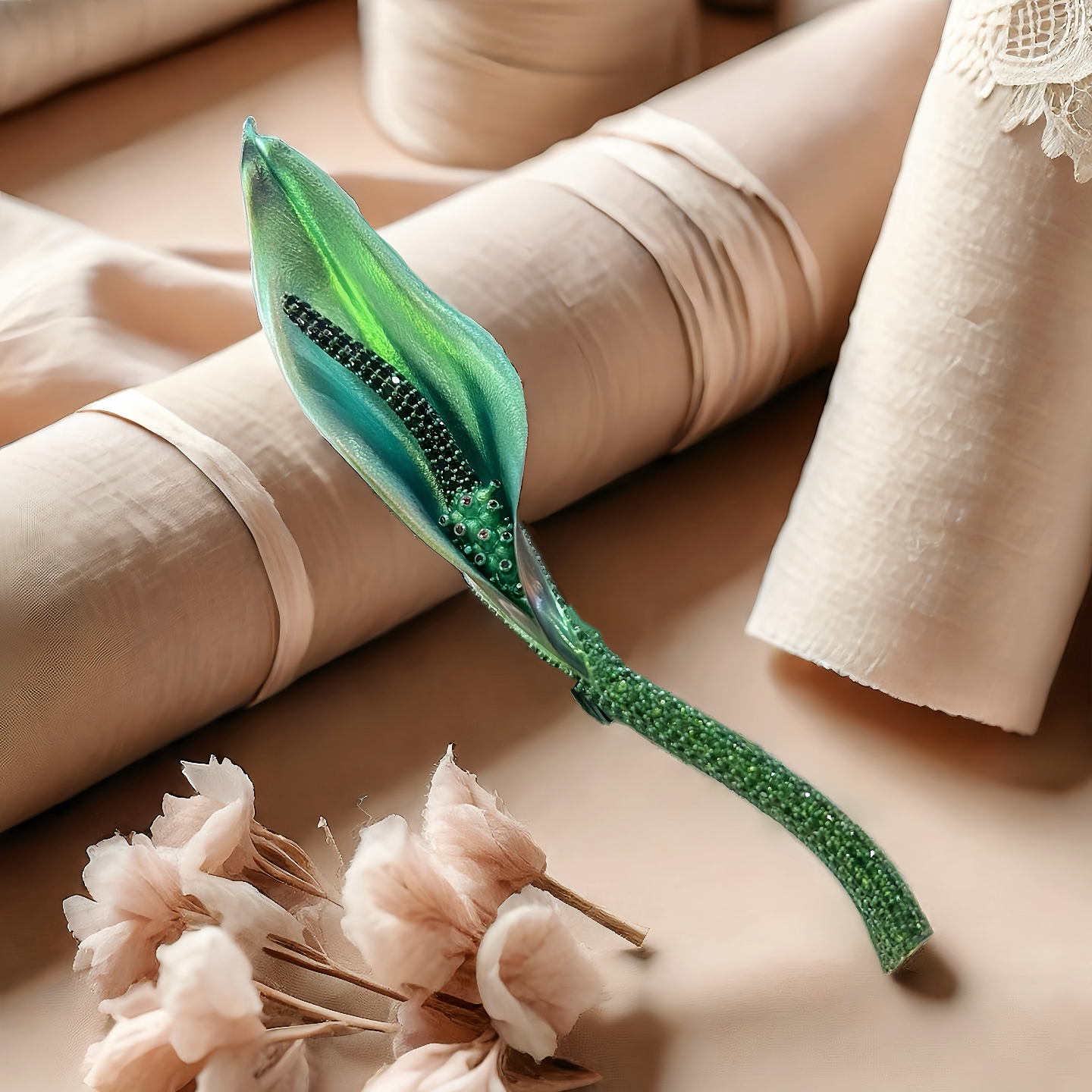 Anodized Titanium Green Tsavorite Brooch (Item No. TA010)