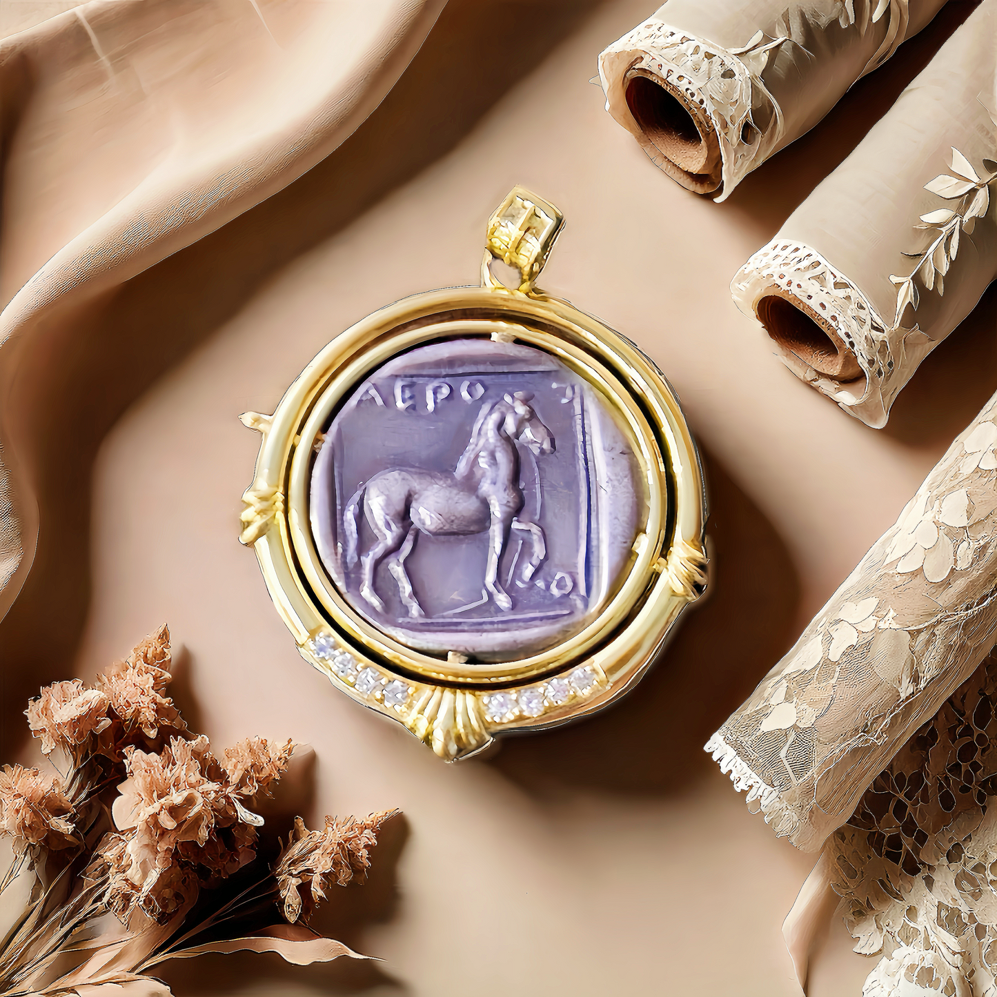 Macedonia Apollo With Horses Ancient Greek Coin Medallion 18K Gold Pendant (Item No. COIN013)