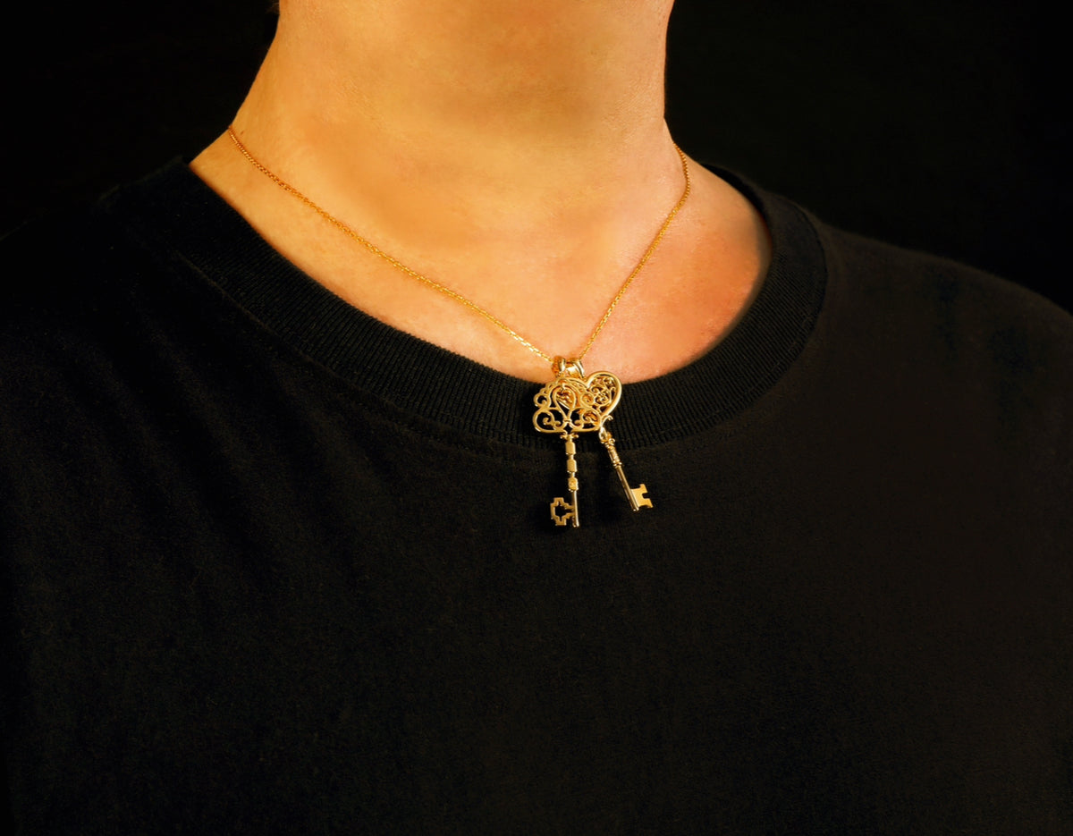 Renaissance Key Diamond 925 Sterling Silver/9k/14k/18k Gold Pendant (Item No. GP0001)