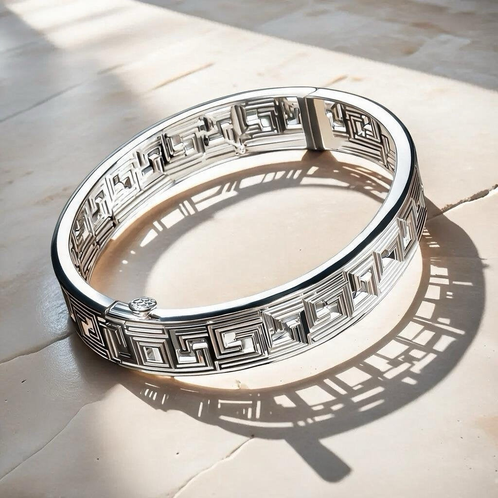Greek Key Hollow Silver Bangle (Item No. TDBS0018)
