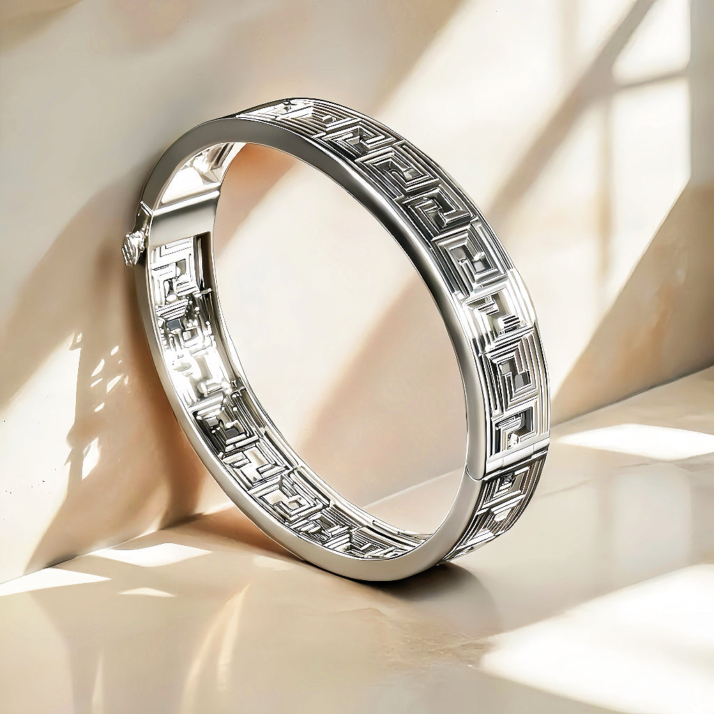 Greek Key Hollow Silver Bangle (Item No. TDBS0018)