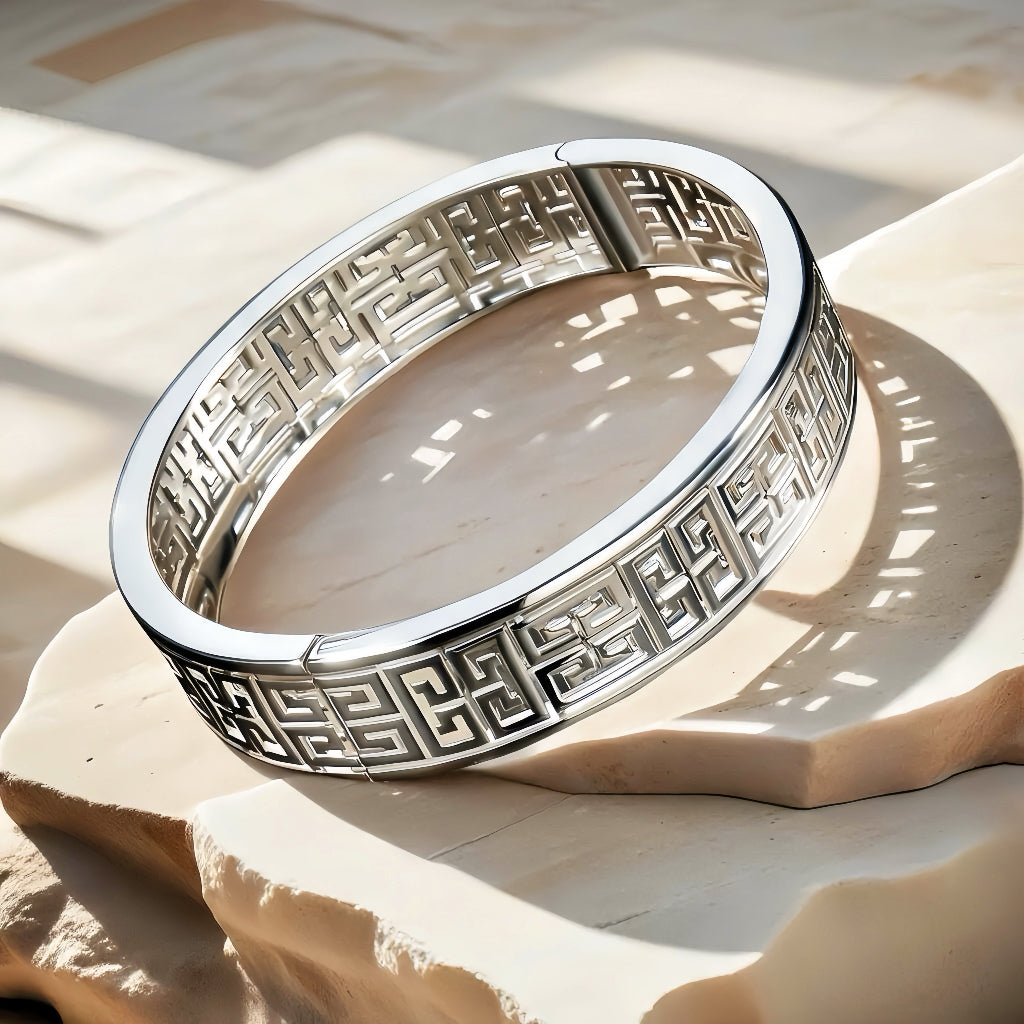 Greek Key Hollow Silver Bangle (Item No. TDBS0019)