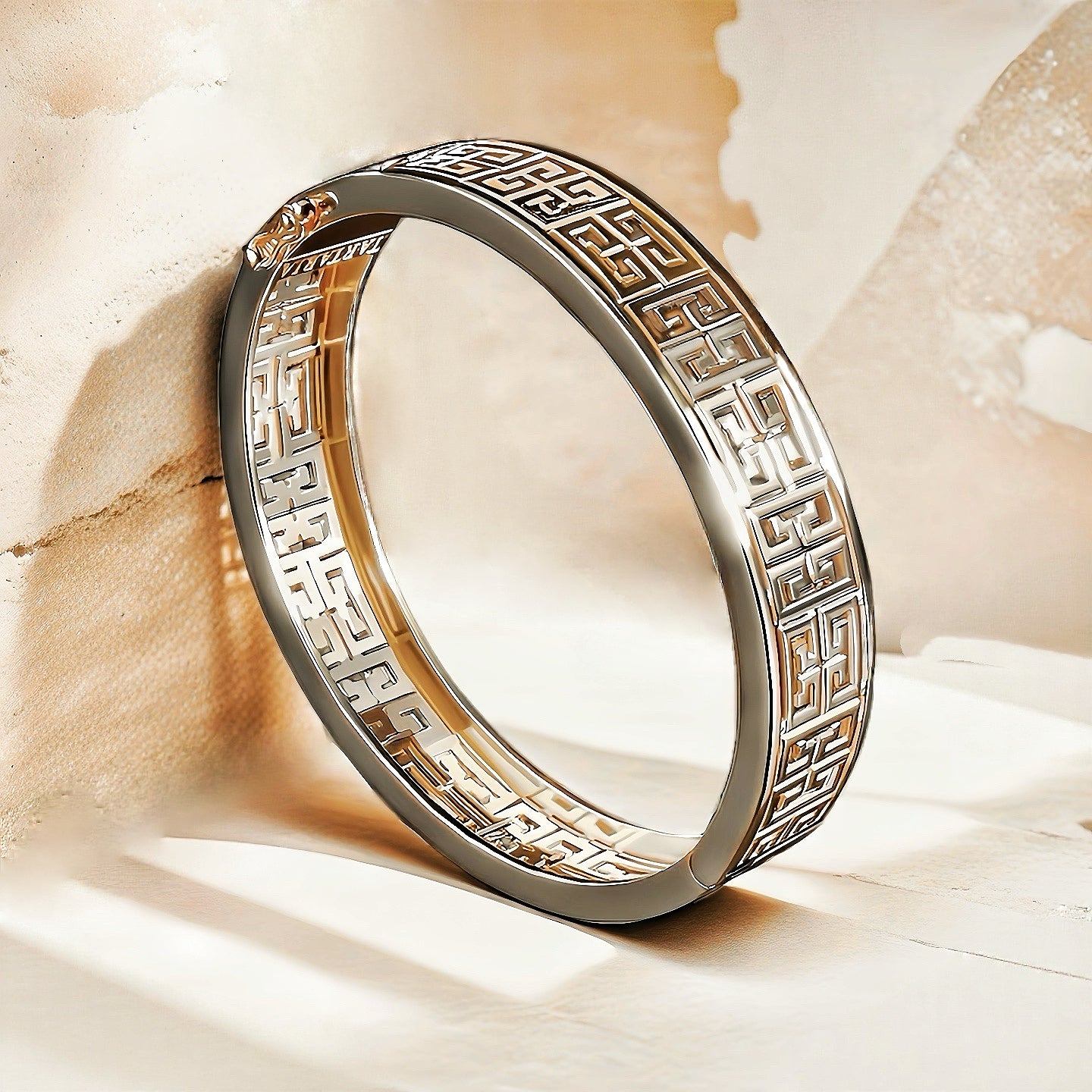 Greek Key Hollow Silver Bangle (Item No. TDBS0019)