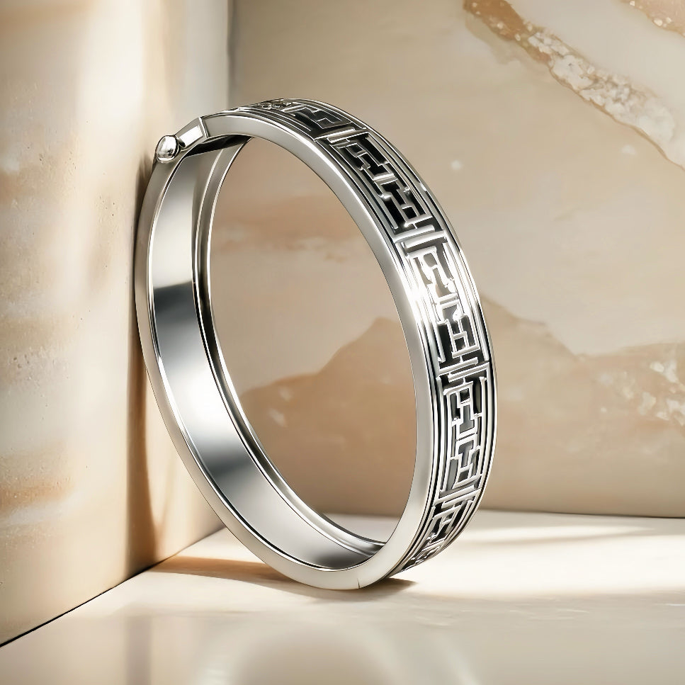 Greek Key Enamel Silver Bangle (Item No. TDBS0013)