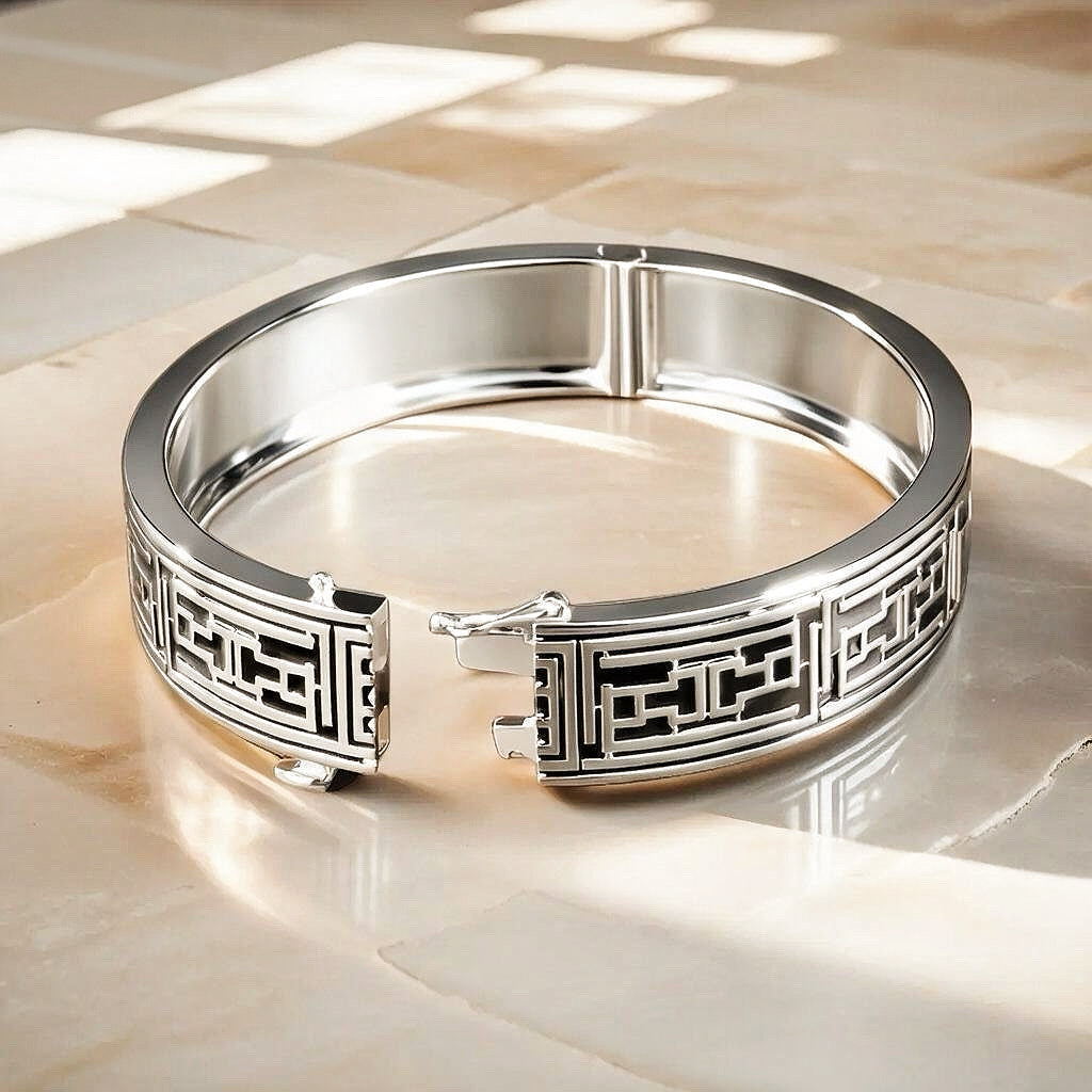 Greek Key Enamel Silver Bangle (Item No. TDBS0013)