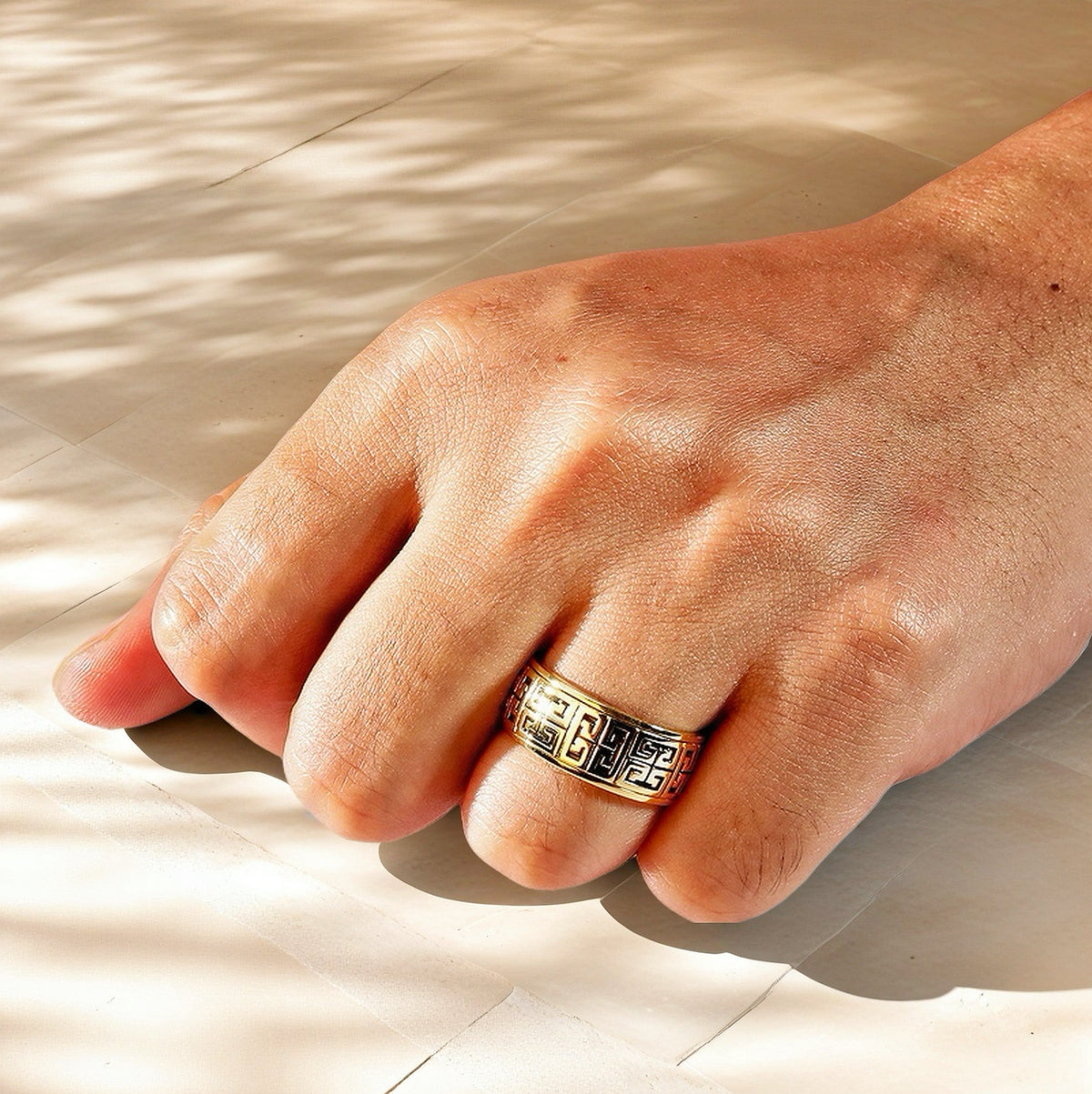 Rotatable Enamel Greek Key 9k/14k/18k Gold Ring (Item No. TDRG0004οΌ