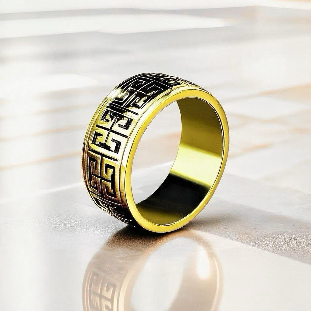 Rotatable Enamel Greek Key 9k/14k/18k Gold Ring (Item No. TDRG0004οΌ