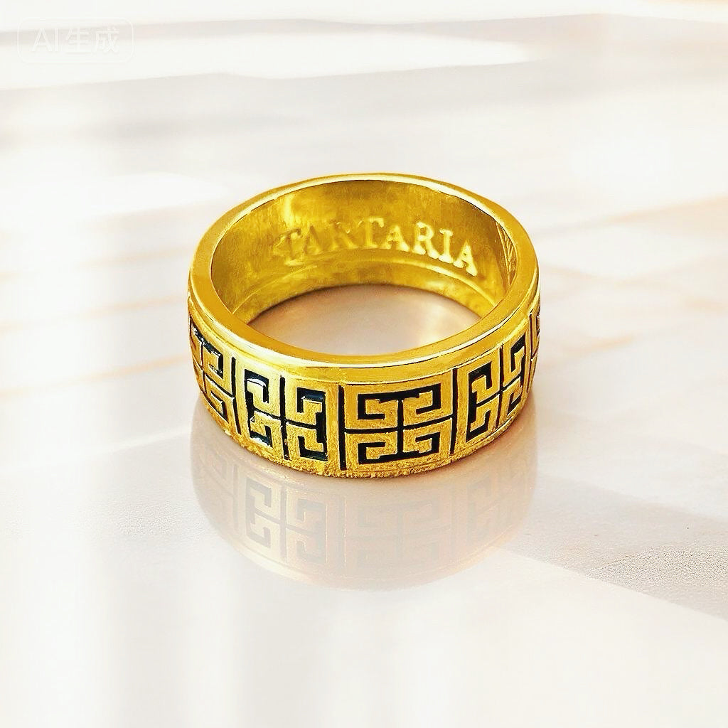 Rotatable Enamel Greek Key 9k/14k/18k Gold Ring (Item No. TDRG0004οΌ