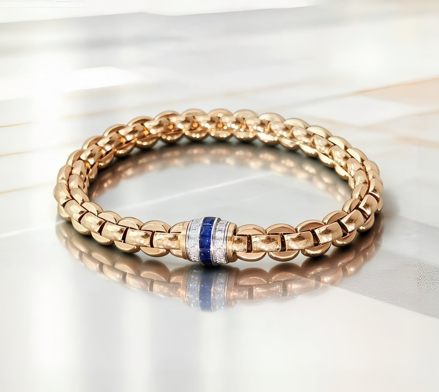 Elastic 18k Gold Diamond Sapphire Bracelet (Item No. VT497)
