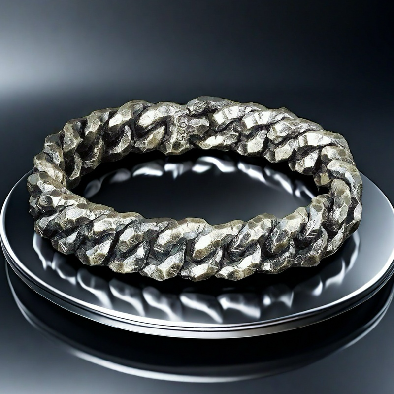 Heavy Metal Hammered Silver Bracelet (Item No. B0611 )