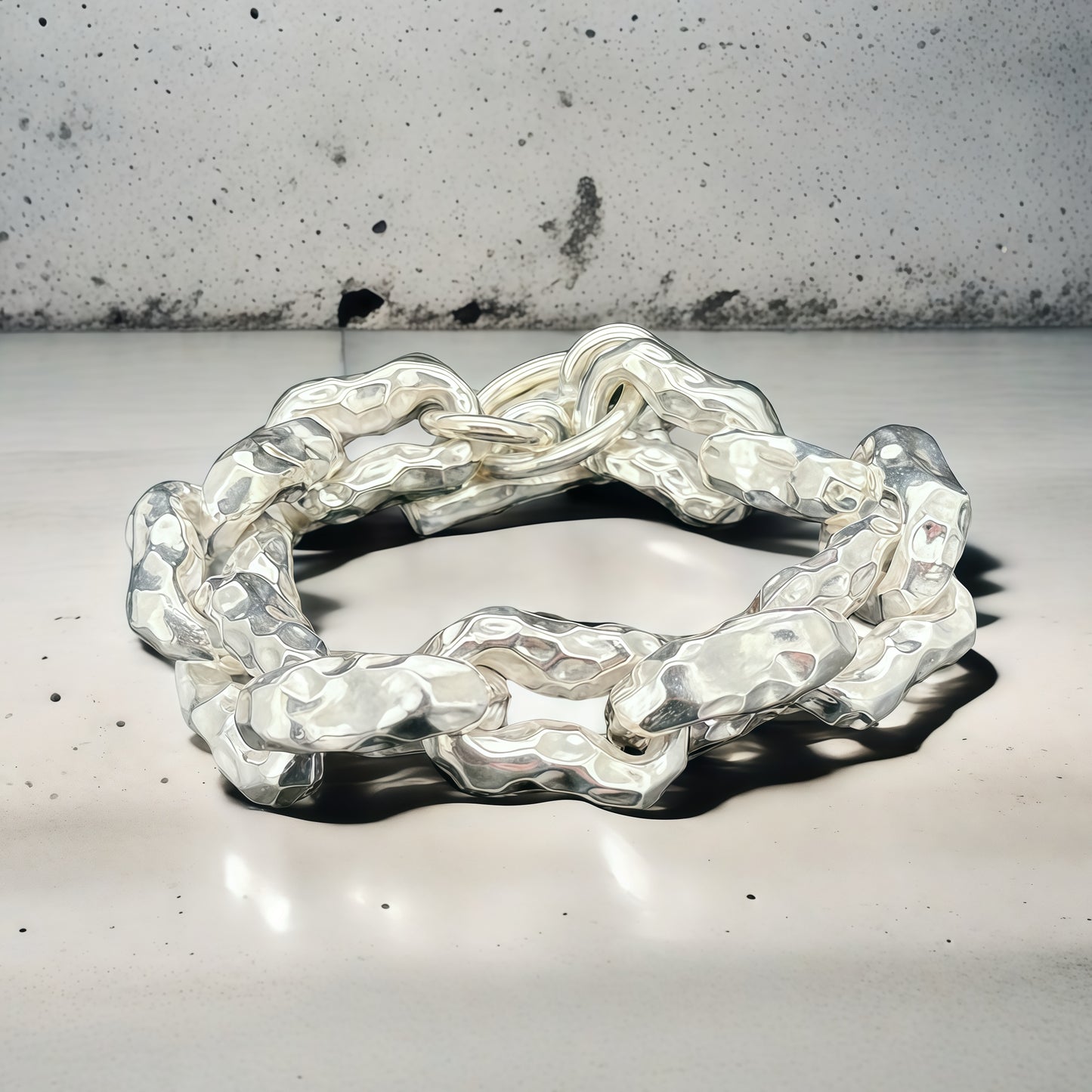 Heavy Metal Hammered Silver Bracelet (Highly Polished) (Item No.B0565)