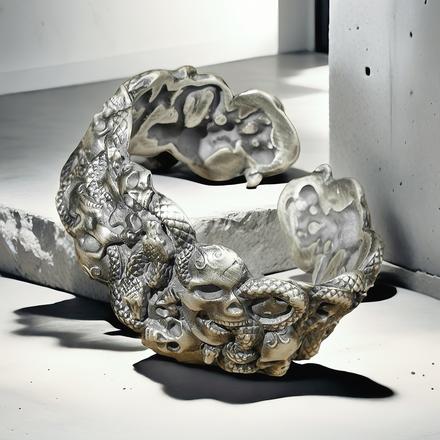 Large Vintage Skull Silver Bangle (Item No. B0109)