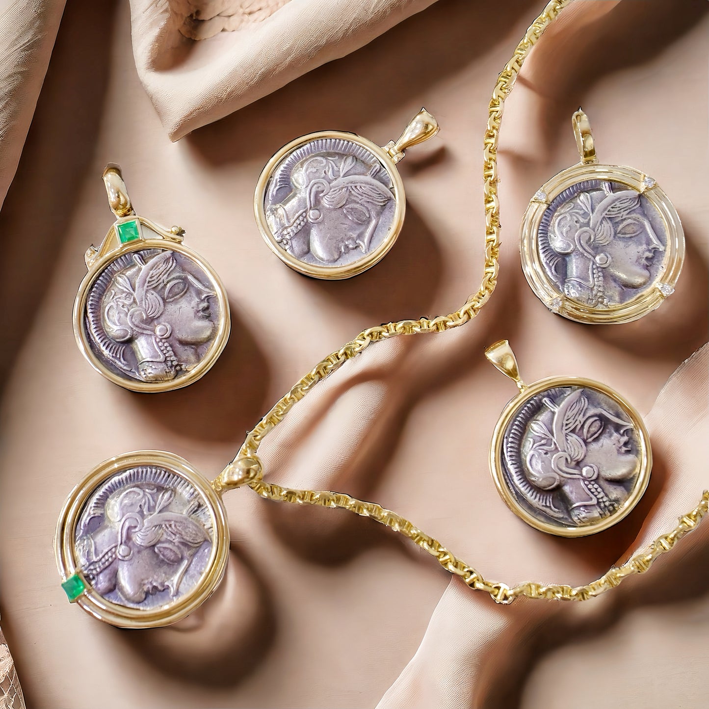 Athena Owl Ancient Greek Coin Medallion 18k Gold Pendant (Item No. COIN001)