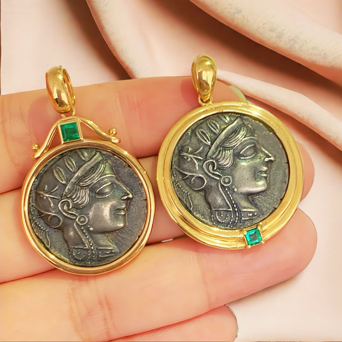 Athena Owl Ancient Greek Coin Medallion 18k Gold Pendant (Item No. COIN004)