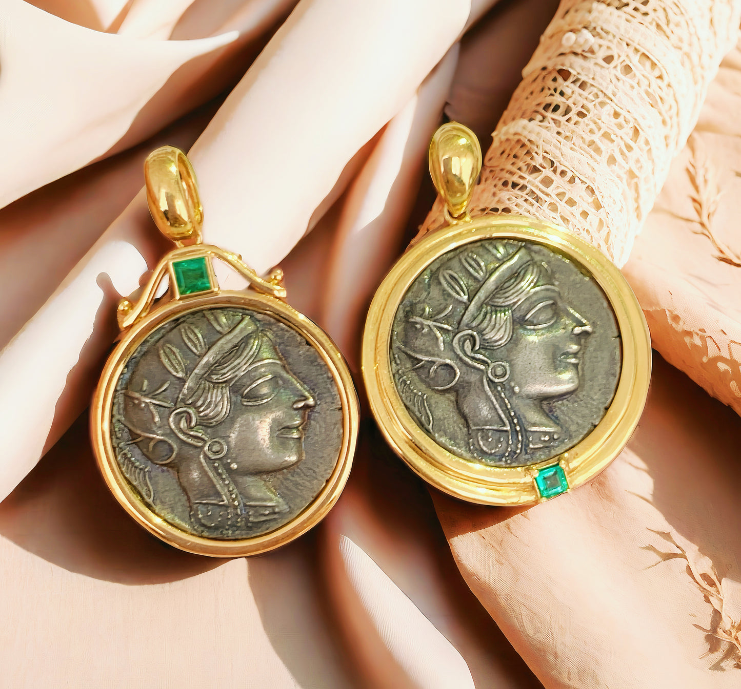 Athena Owl Ancient Greek Coin Medallion 18k Gold Pendant (Item No. COIN004)