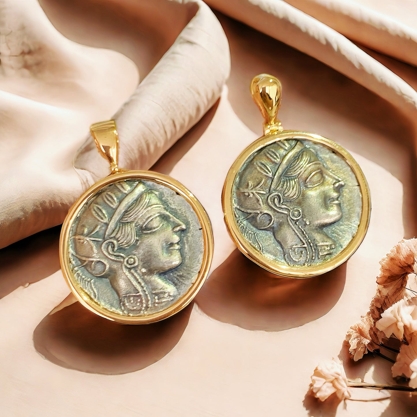 Athena Owl Ancient Greek Coin Medallion 18k Gold Pendant (Item No. COIN007)