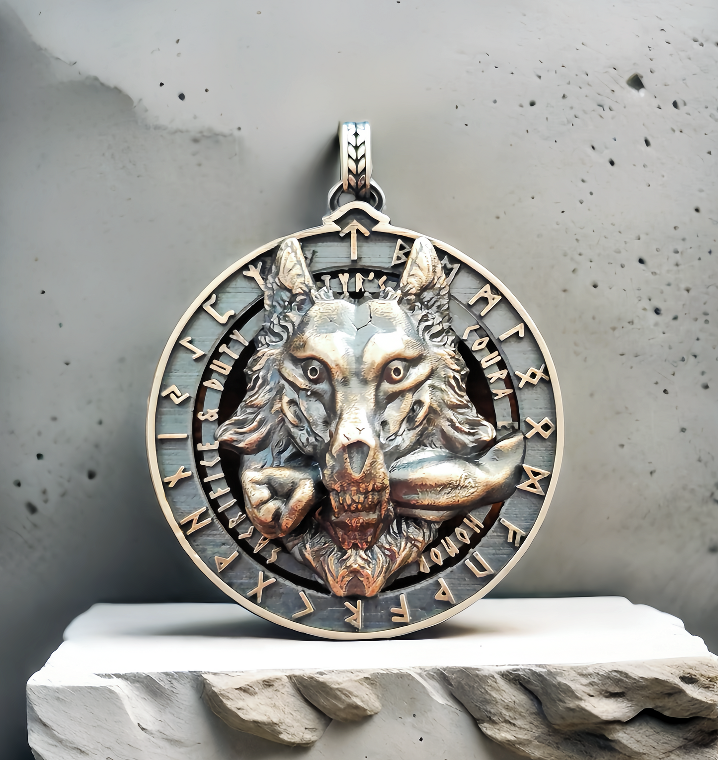 Fenrir Wolf & Tyr's Arm Silver Pendant (Item No. SC035)