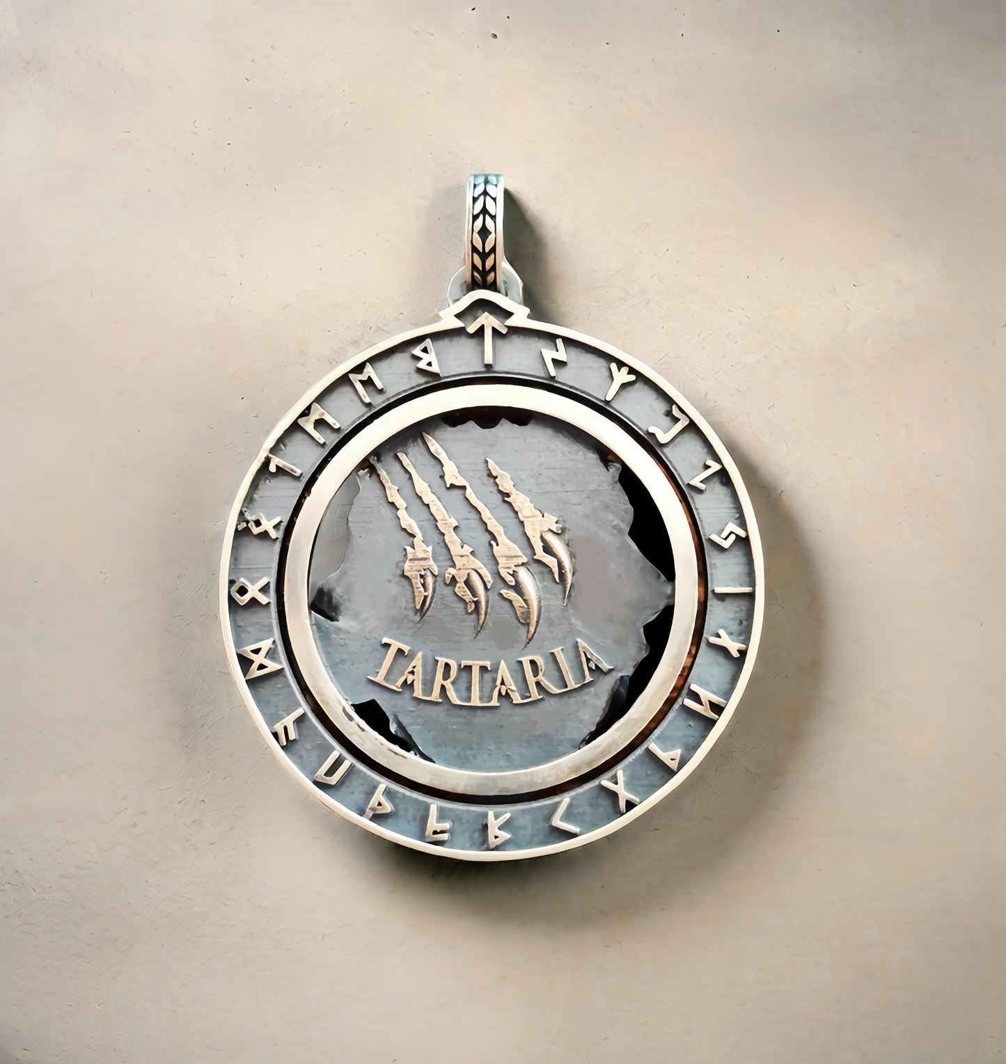 Fenrir Wolf & Tyr's Arm Silver Pendant (Item No. SC035)