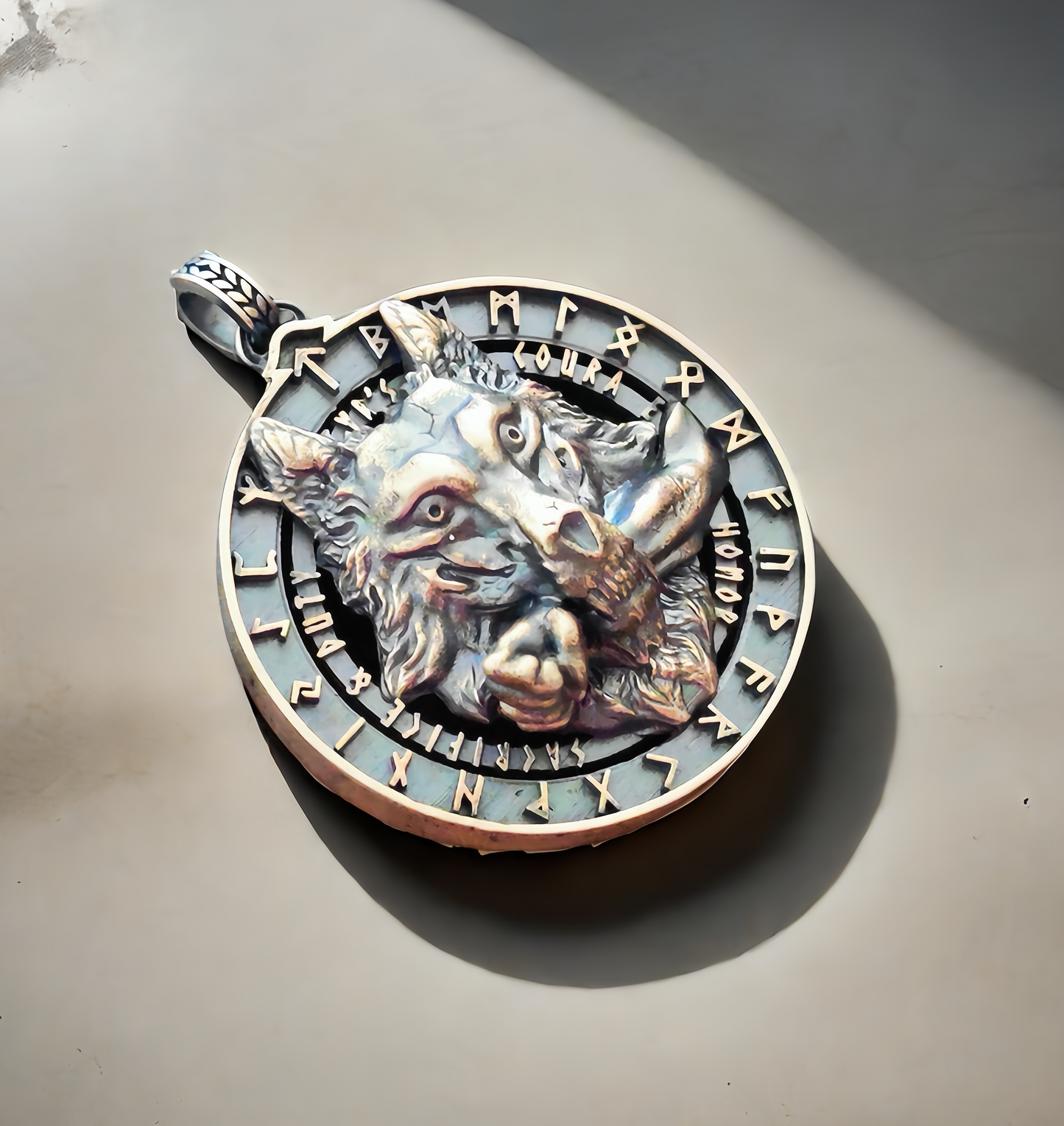 Fenrir Wolf & Tyr's Arm Silver Pendant (Item No. SC035)