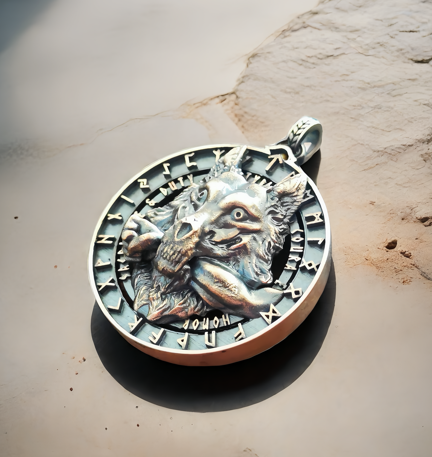 Fenrir Wolf & Tyr's Arm Silver Pendant (Item No. SC035)