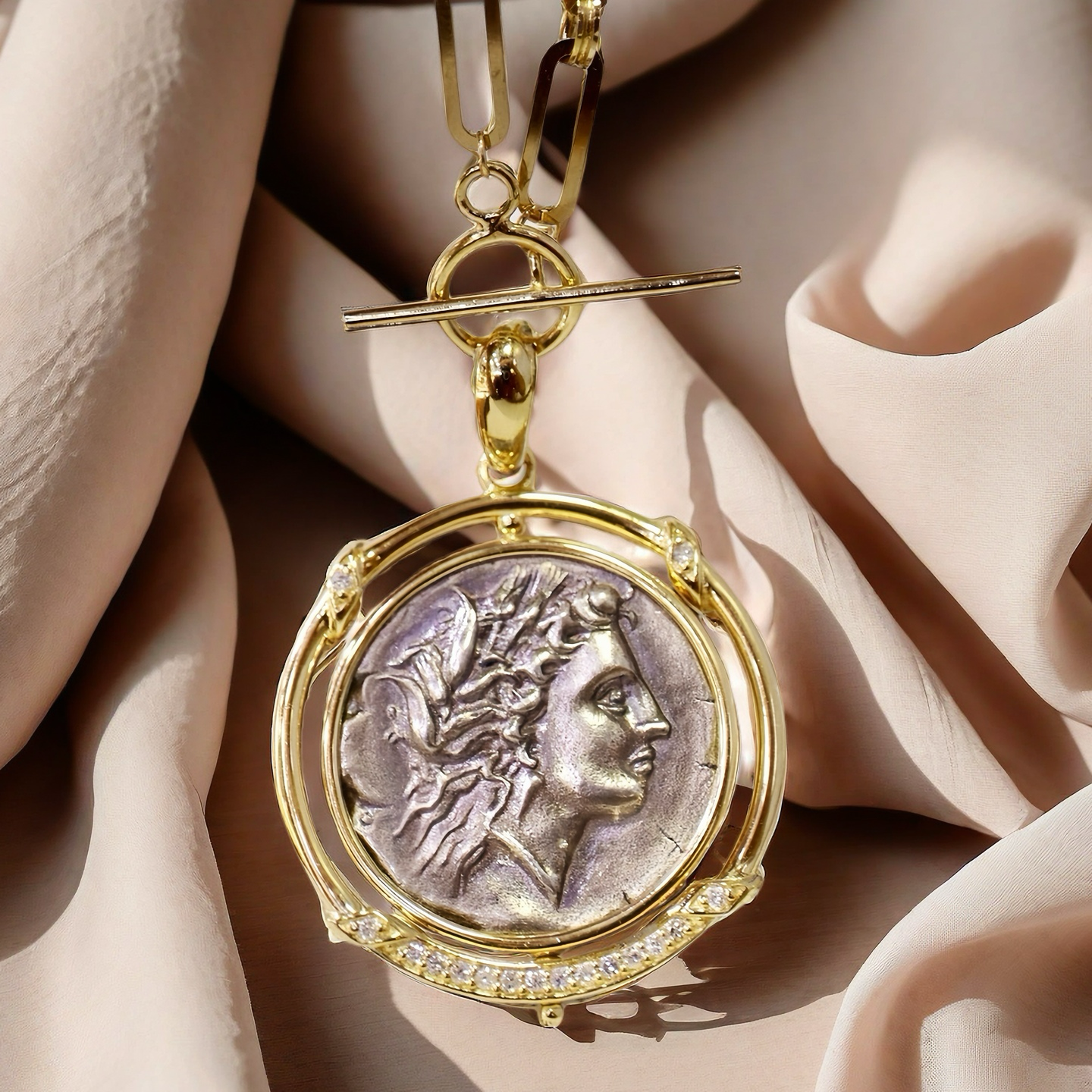 Demeter Ancient Greek Coin Medallion 18K Gold Pendant (Item No. COIN010)