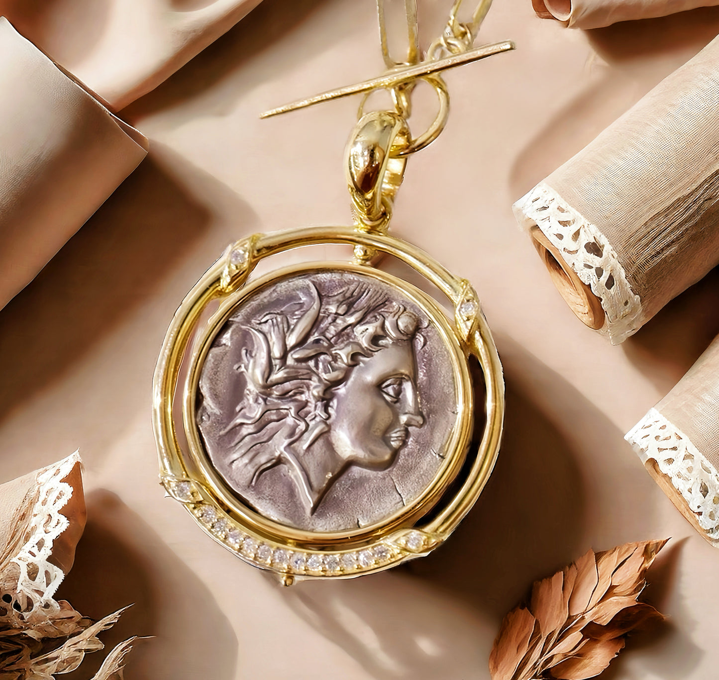 Demeter Ancient Greek Coin Medallion 18K Gold Pendant (Item No. COIN010)