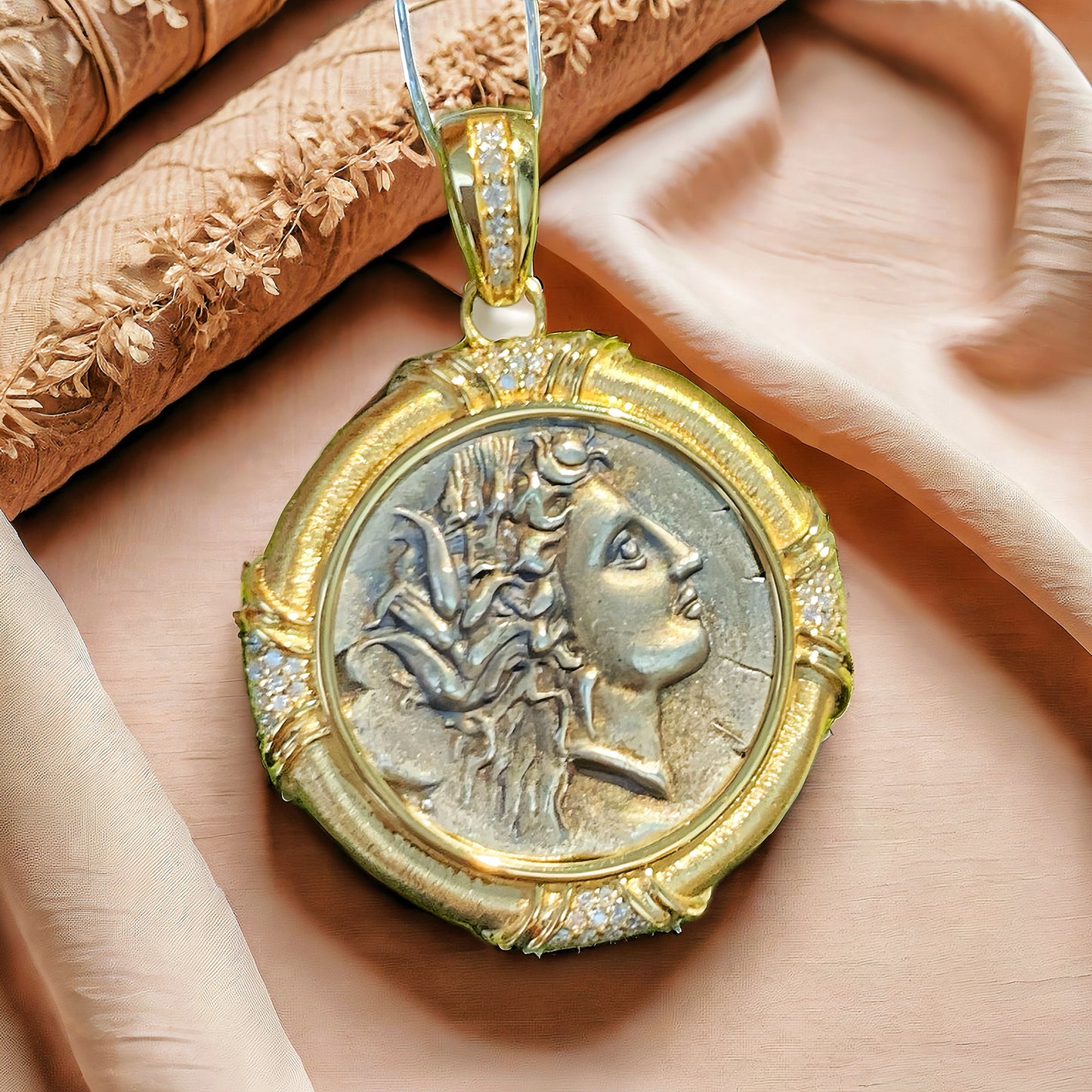 Demeter Ancient Greek Coin Medallion 18K Gold Pendant (Item No. COIN018)