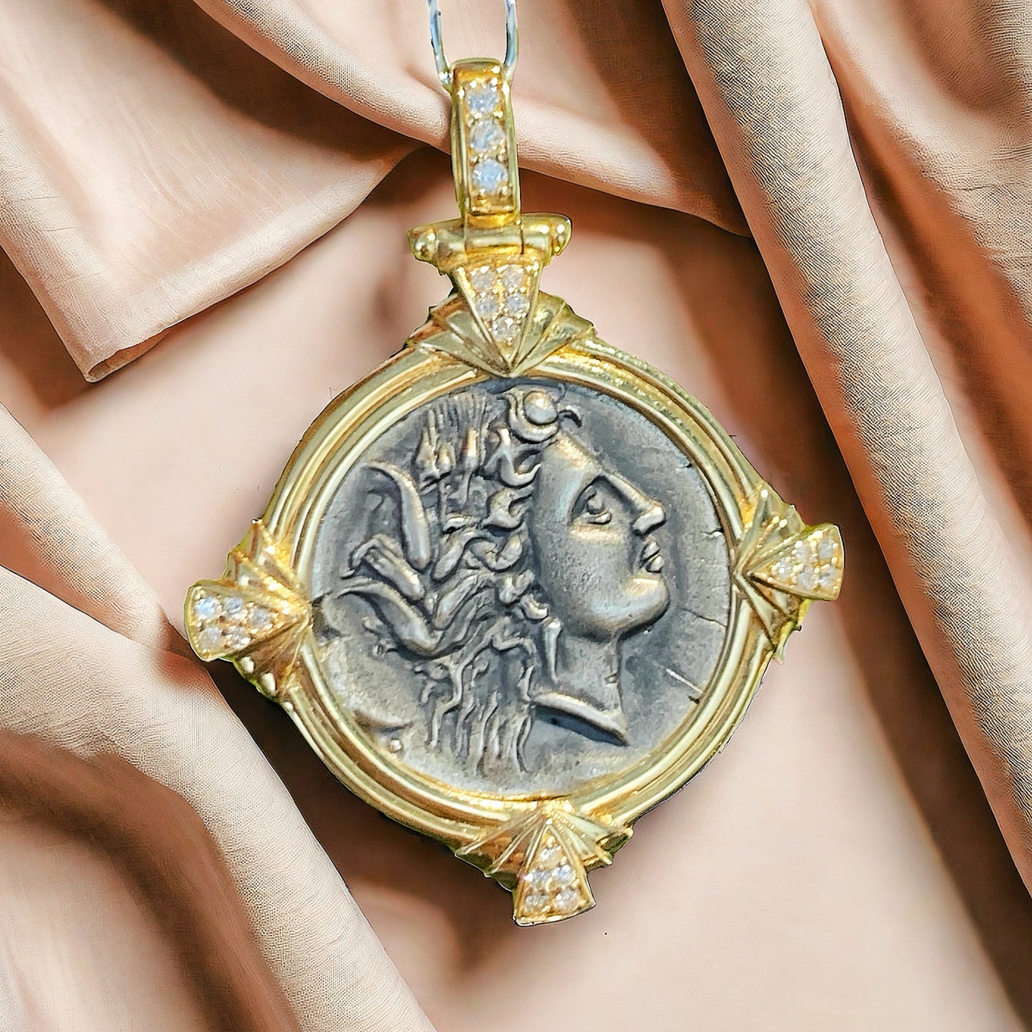 Demeter Ancient Greek Coin Medallion 18K Gold Pendant (Item No. COIN019)