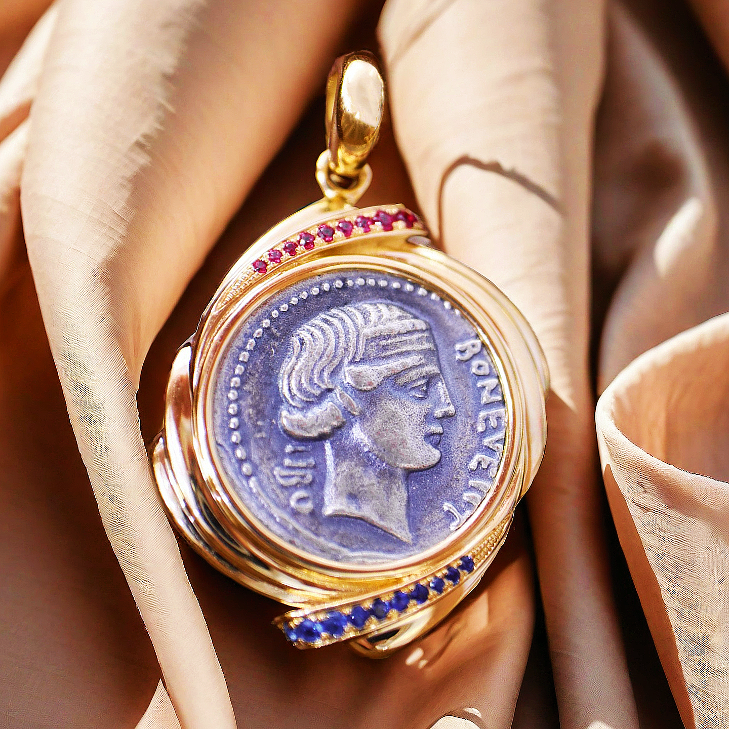 Fortuna Goddess Ancient Greek Coin Medallion 18K Gold Pendant (Item No. COIN028)