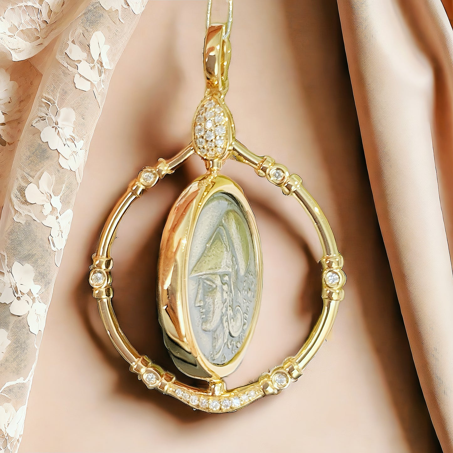 Athena & Pegasus Ancient Greek Coin Medallion 18K Gold Pendant (Item No. COIN031)