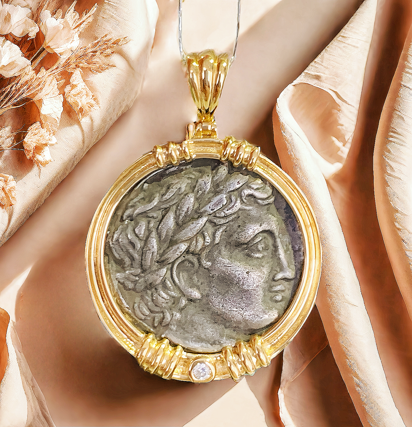 Apollo God of the Sun Ancient Greek Coin Medallion 18K Gold Pendant (Item No. COIN034)