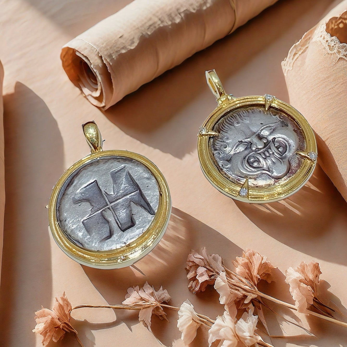 Gorgo Medusa Ancient Greek Coin Medallion 18K Gold Pendant (Item No. COIN040)