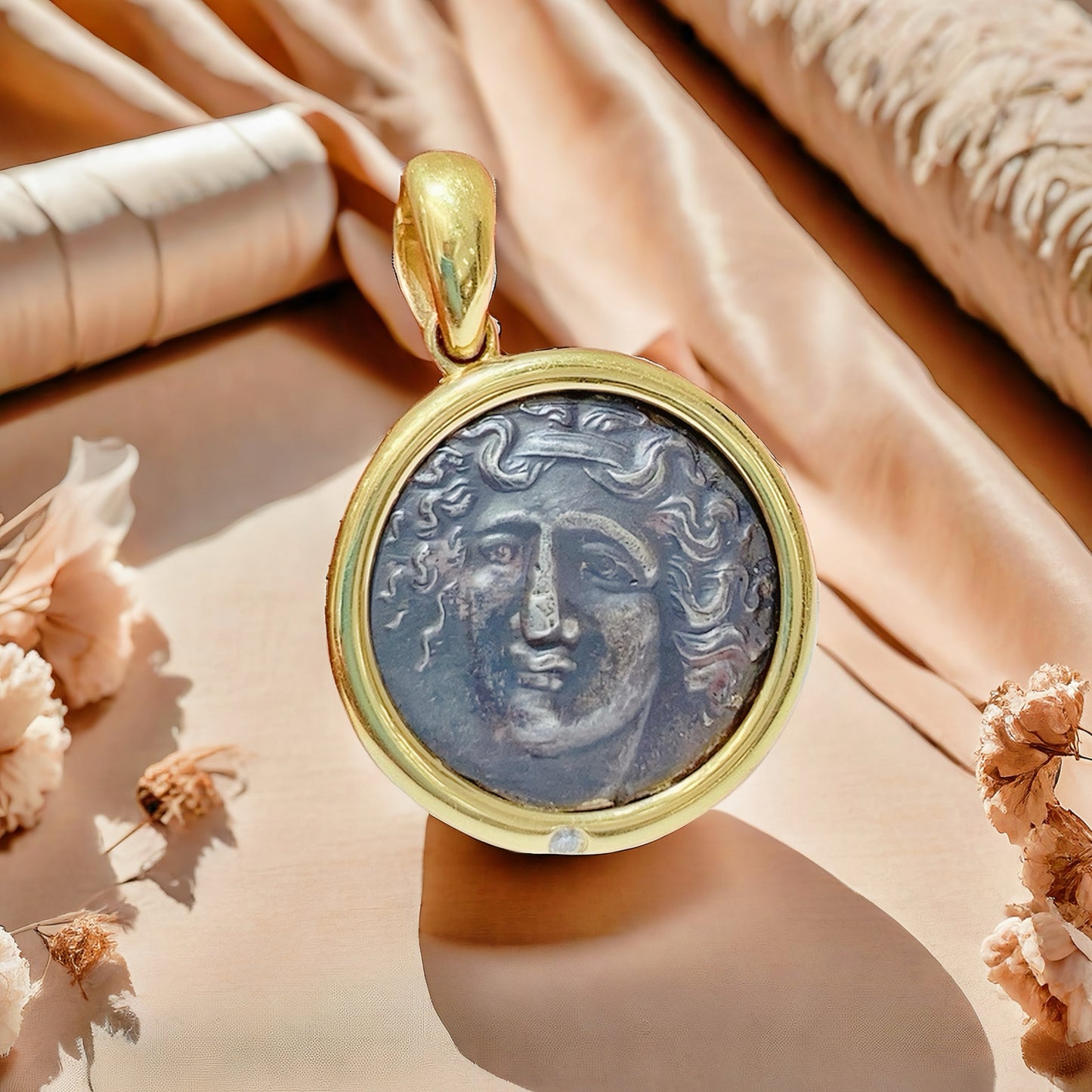 Gorgo Medusa Ancient Greek Coin Medallion 18K Gold Pendant (Item No. COIN040)