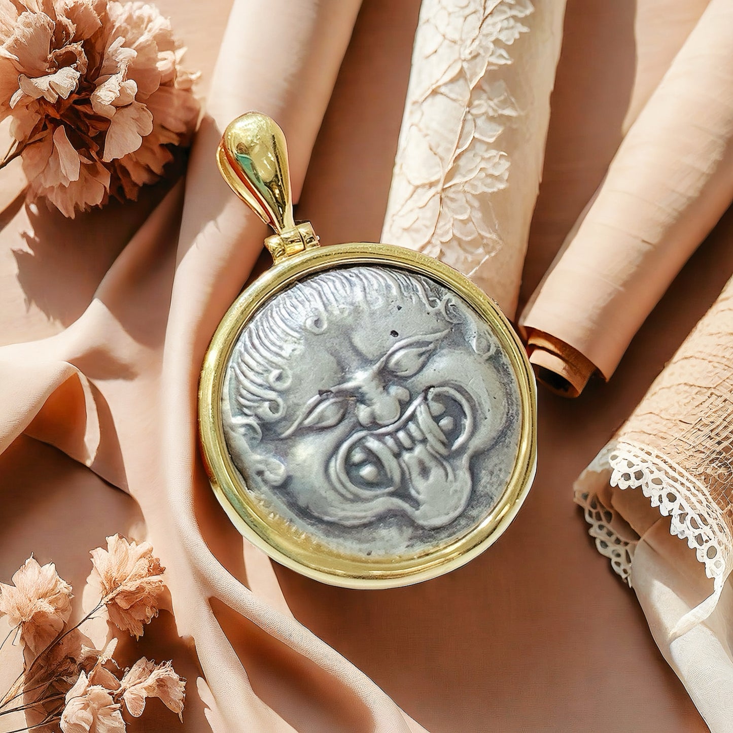 Gorgo Medusa Ancient Greek Coin Medallion 18K Gold Pendant (Item No. COIN040)