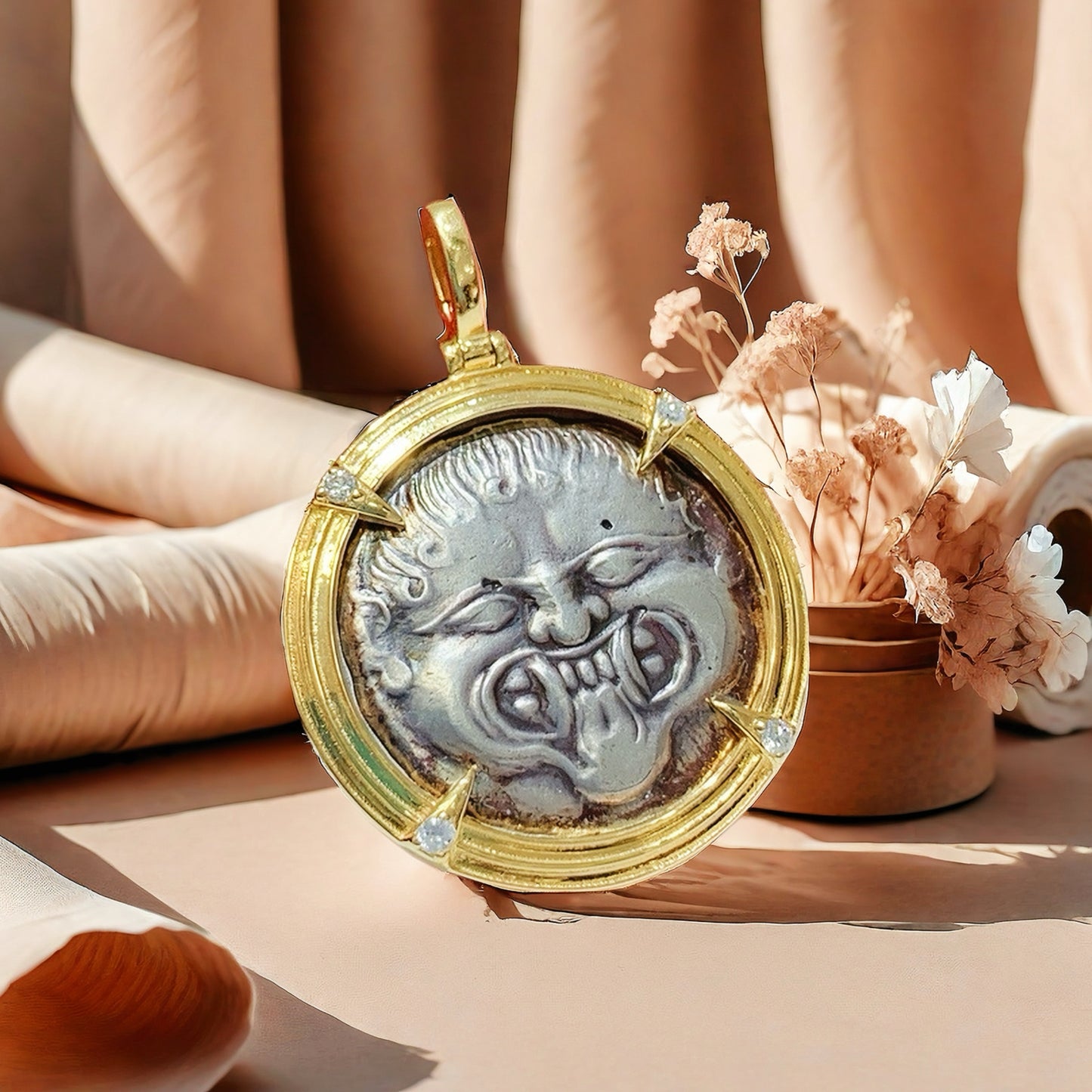 Gorgo Medusa Ancient Greek Coin Medallion 18K Gold Pendant (Item No. COIN040)