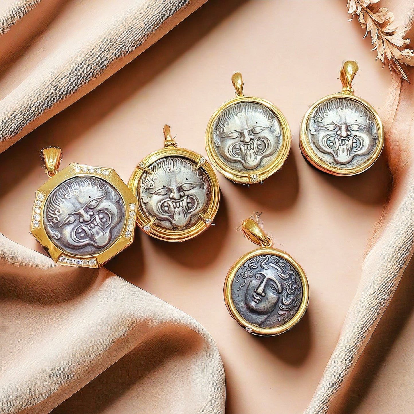 Gorgo Medusa Ancient Greek Coin Medallion 18K Gold Pendant (Item No. COIN040)
