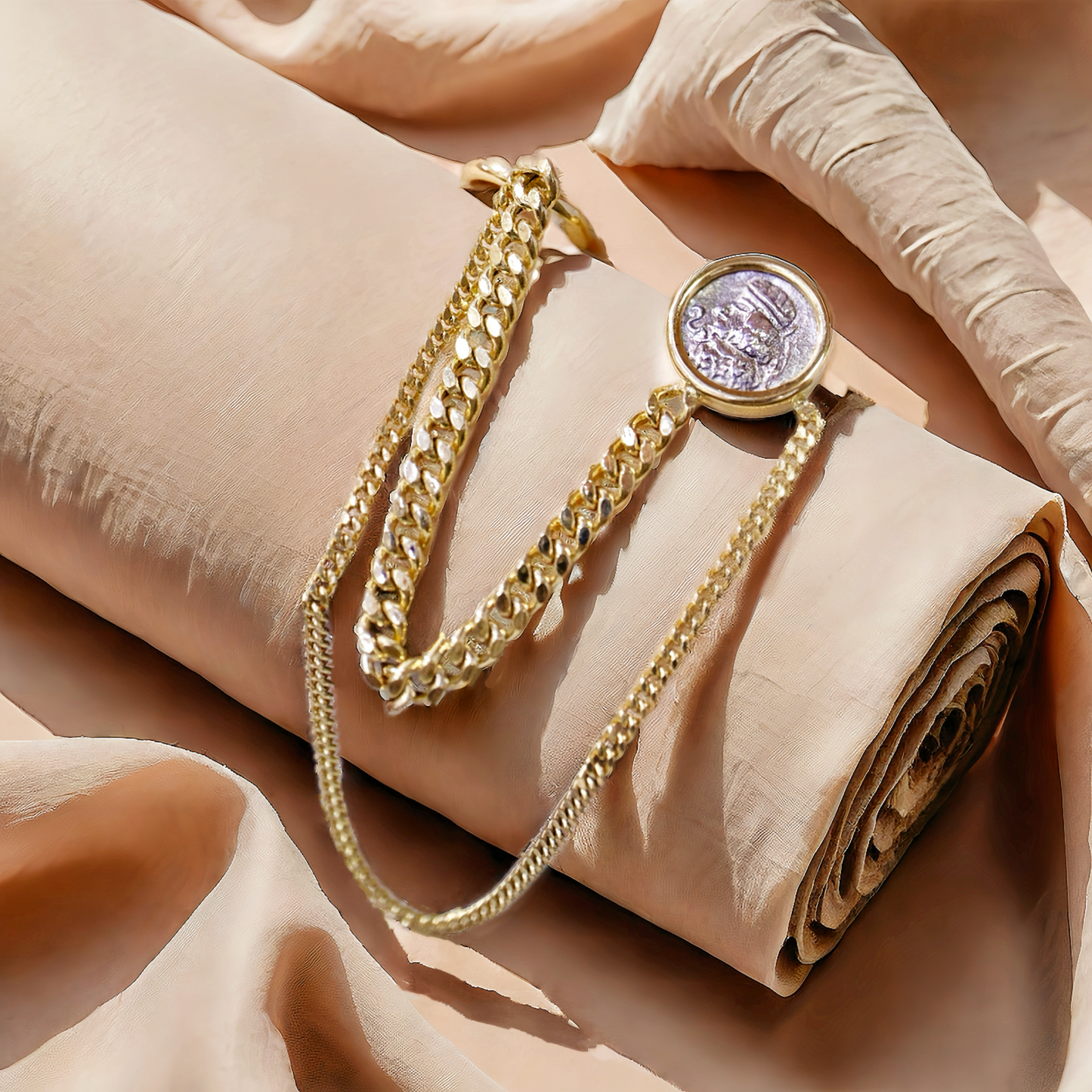 Parthian Emperor Ancient Coin Medallion 18K Gold Brooch (Item No. COIN055)