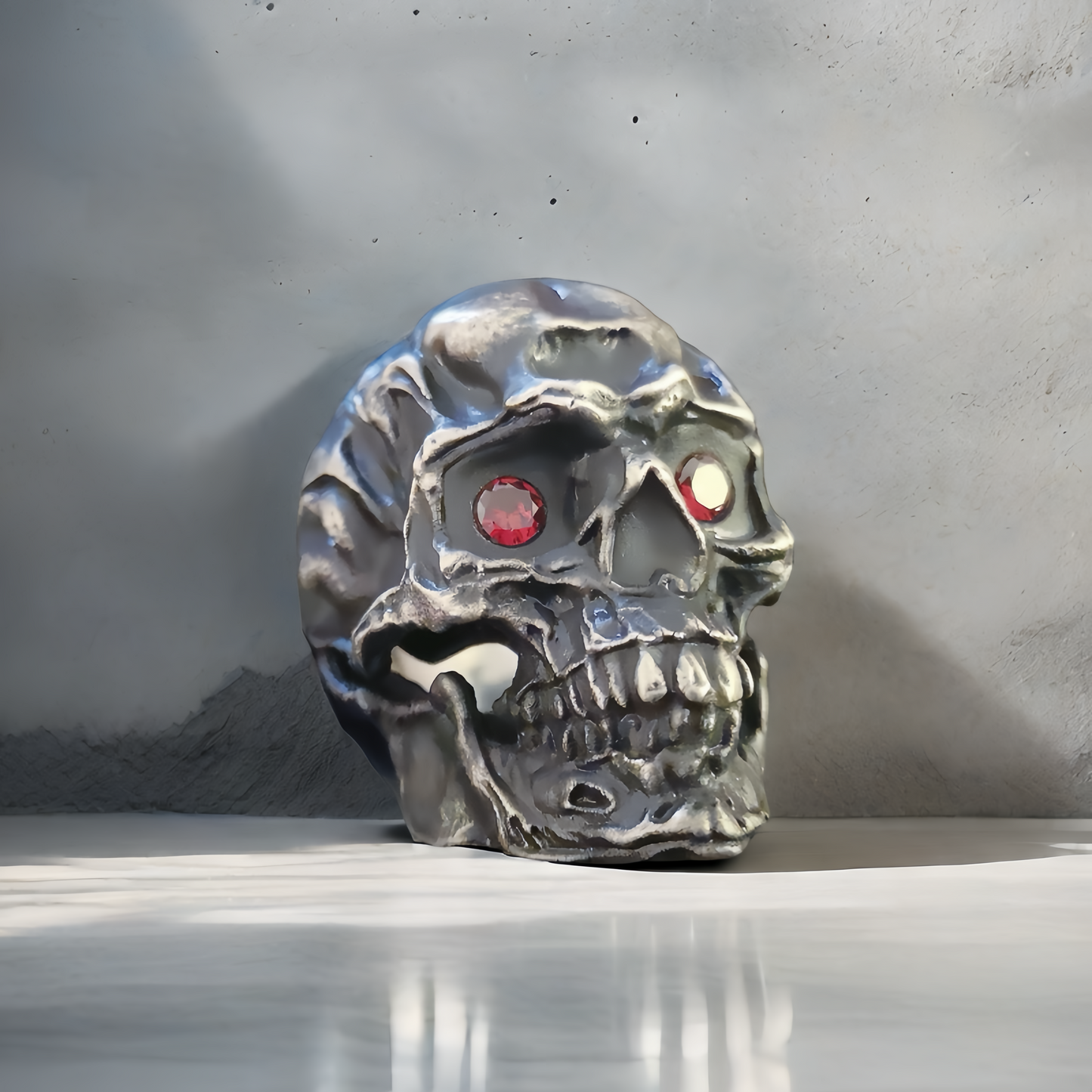 Ruby Eyes Skull Silver Ring (Item No. R0088)